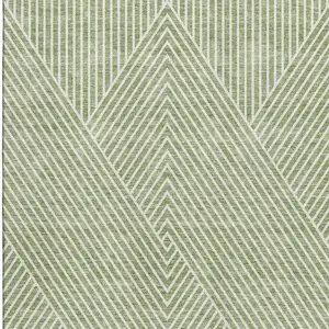 Photo of Artichoke Green And Ivory Geometric Washable Area Rug With UV Protection