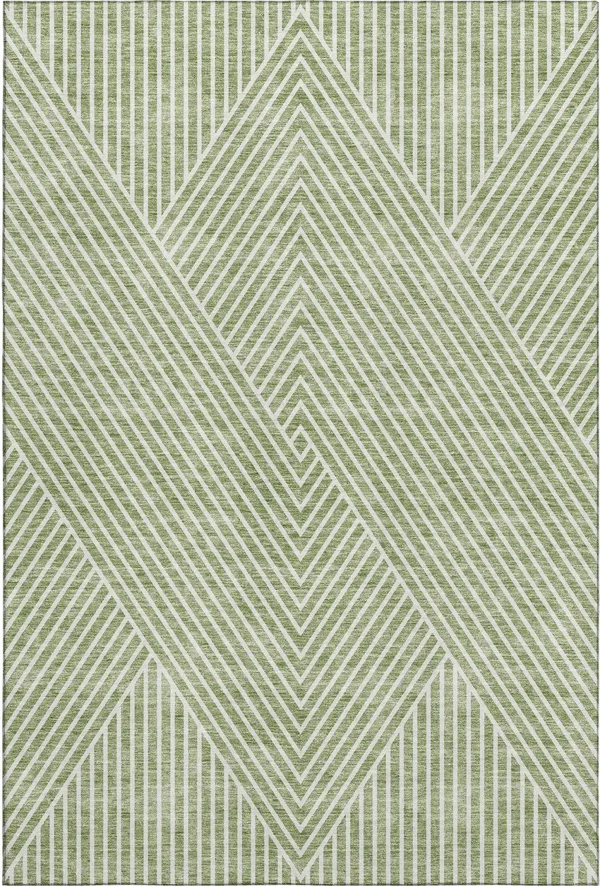 Artichoke Green And Ivory Geometric Washable Area Rug With UV Protection Photo 1