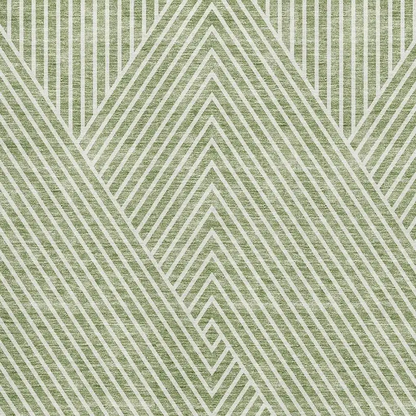 Artichoke Green And Ivory Geometric Washable Area Rug With UV Protection Photo 2