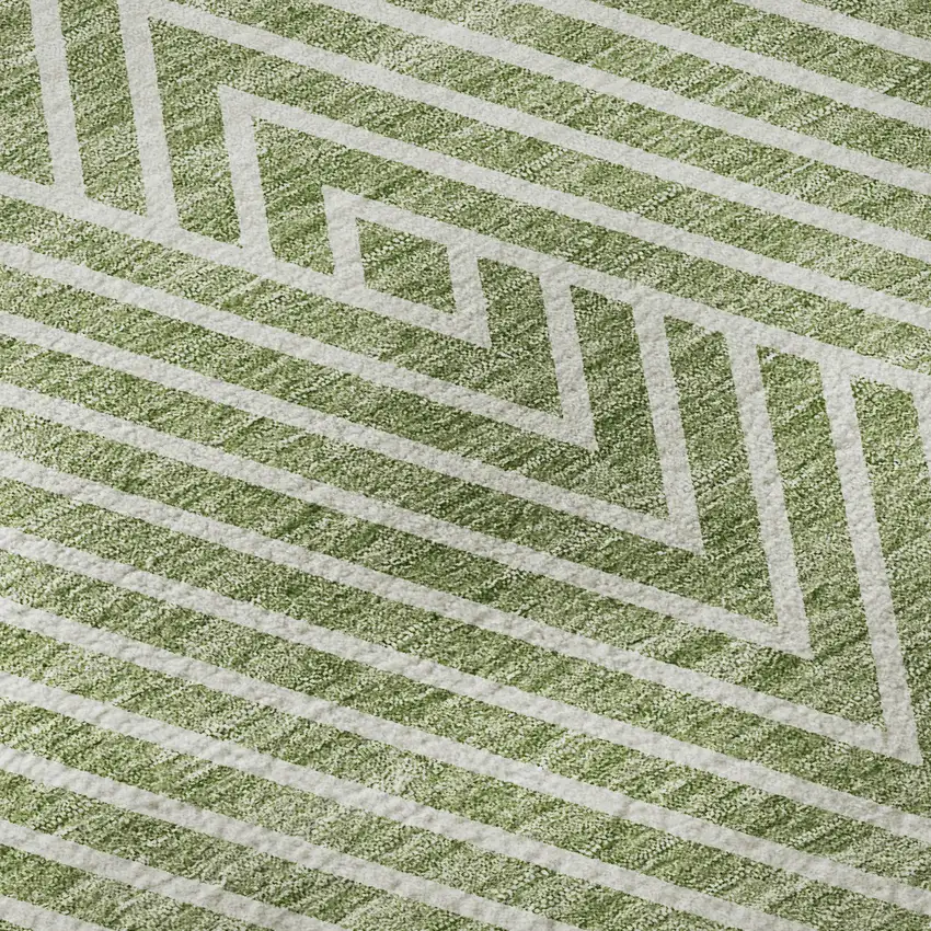 Artichoke Green And Ivory Geometric Washable Area Rug With UV Protection Photo 9