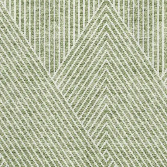 Artichoke Green And Ivory Geometric Washable Area Rug With UV Protection Photo 2