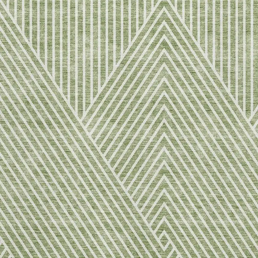 Artichoke Green And Ivory Geometric Washable Area Rug With UV Protection Photo 2
