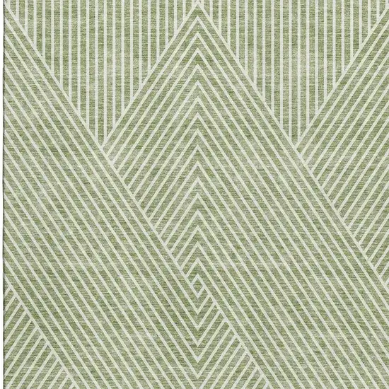 Artichoke Green And Ivory Geometric Washable Area Rug With UV Protection Photo 3