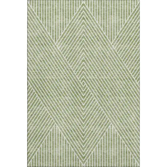Artichoke Green And Ivory Geometric Washable Area Rug With UV Protection Photo 1