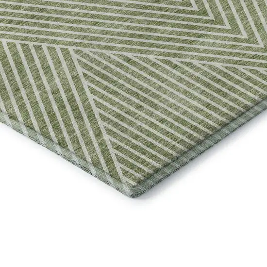 Artichoke Green And Ivory Geometric Washable Area Rug With UV Protection Photo 7