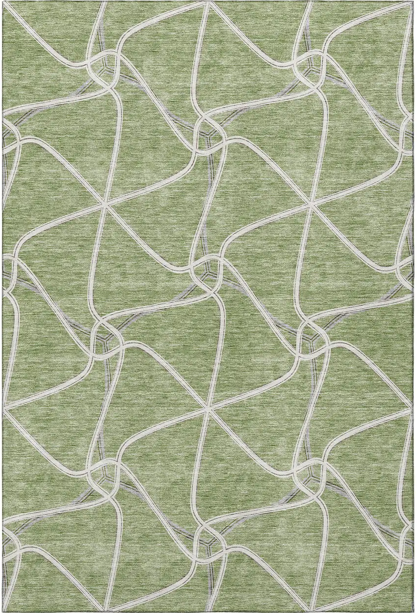 Artichoke Green And Ivory Geometric Washable Area Rug With UV Protection Photo 3