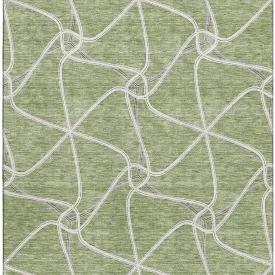 Artichoke Green And Ivory Geometric Washable Area Rug With UV Protection Photo 2