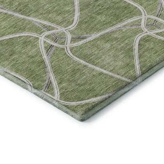 Artichoke Green And Ivory Geometric Washable Area Rug With UV Protection Photo 6