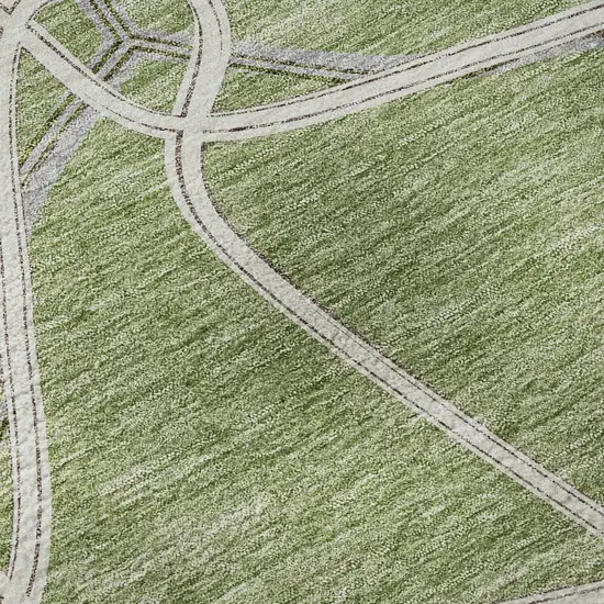 Artichoke Green And Ivory Geometric Washable Area Rug With UV Protection Photo 8