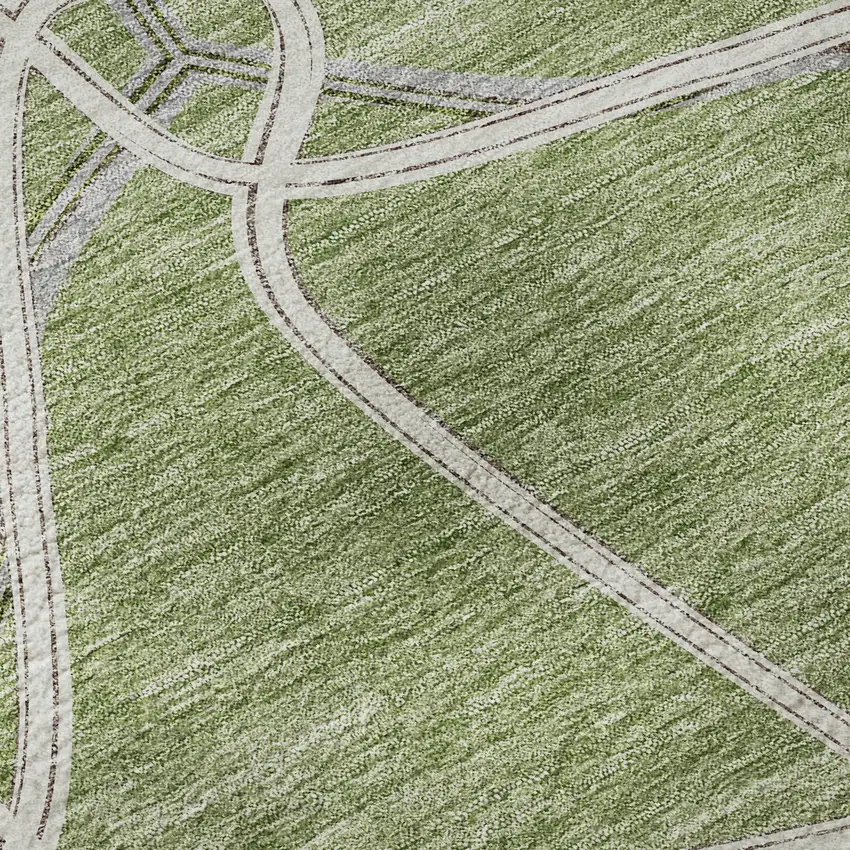 Artichoke Green And Ivory Geometric Washable Area Rug With UV Protection Photo 8