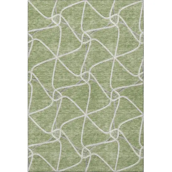 Artichoke Green And Ivory Geometric Washable Area Rug With UV Protection Photo 3