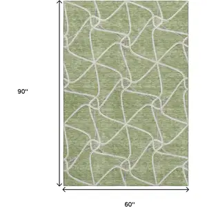 Photo of Artichoke Green And Ivory Geometric Washable Area Rug With UV Protection