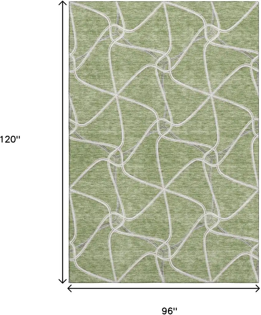 Artichoke Green And Ivory Geometric Washable Area Rug With UV Protection Photo 8
