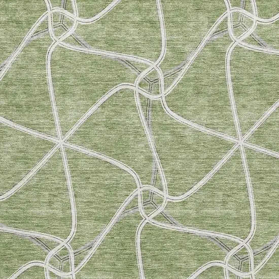 Artichoke Green And Ivory Geometric Washable Area Rug With UV Protection Photo 2