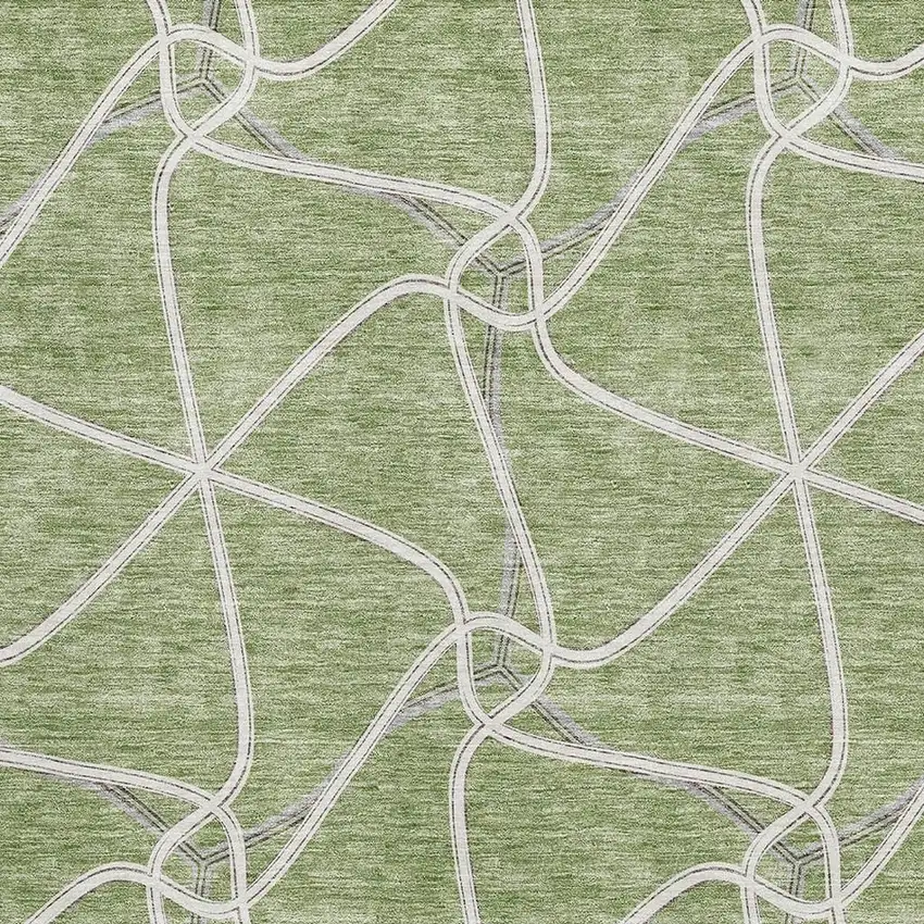 Artichoke Green And Ivory Geometric Washable Area Rug With UV Protection Photo 2