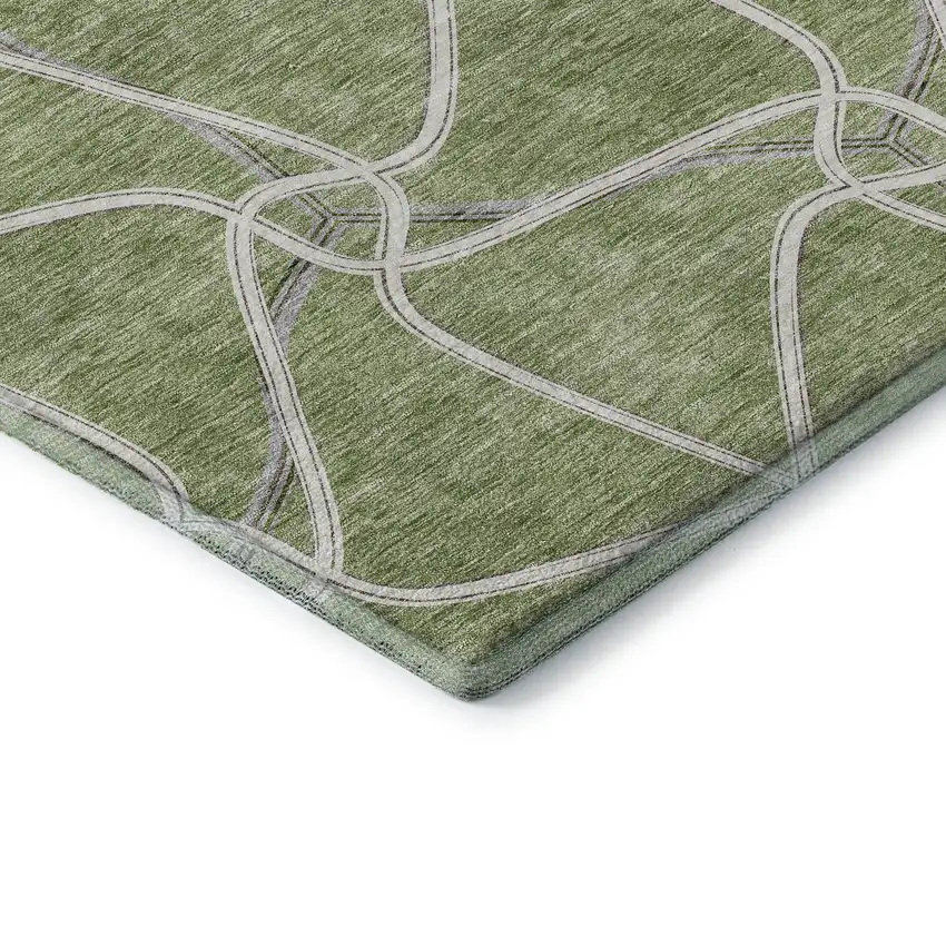 Artichoke Green And Ivory Geometric Washable Area Rug With UV Protection Photo 7