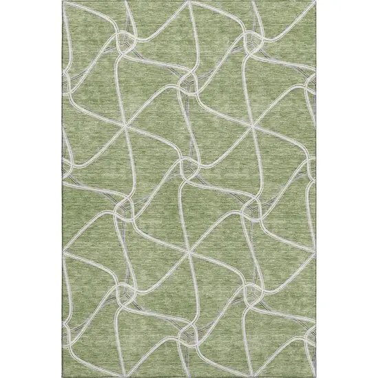 Artichoke Green And Ivory Geometric Washable Area Rug With UV Protection Photo 1