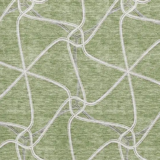 Artichoke Green And Ivory Geometric Washable Area Rug With UV Protection Photo 2