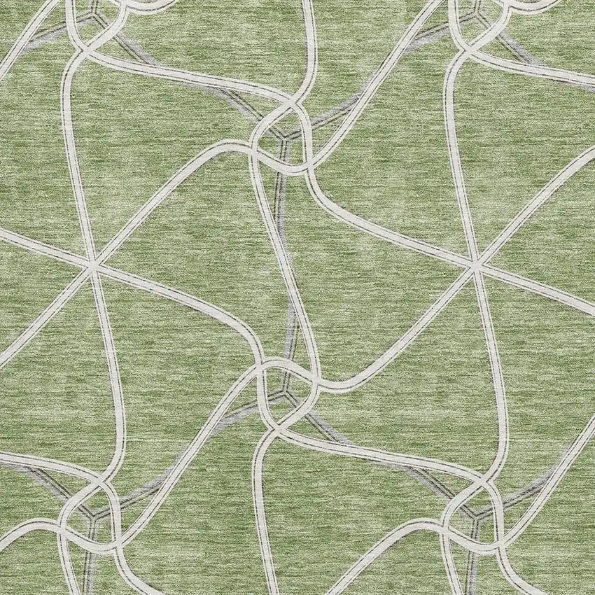 Artichoke Green And Ivory Geometric Washable Area Rug With UV Protection Photo 2