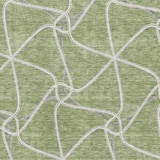 Artichoke Green And Ivory Geometric Washable Area Rug With UV Protection Photo 2