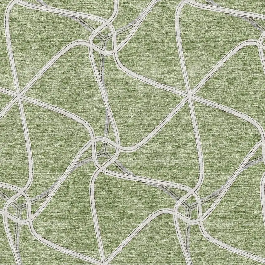 Artichoke Green And Ivory Geometric Washable Area Rug With UV Protection Photo 2