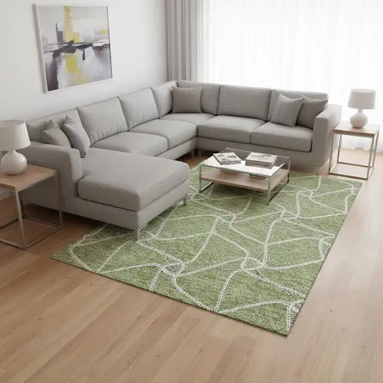 Artichoke Green And Ivory Geometric Washable Area Rug With UV Protection Photo 2