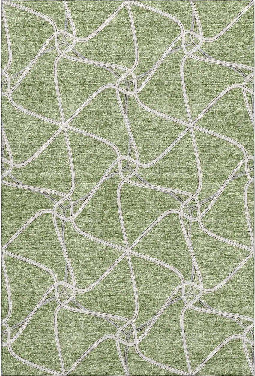 Artichoke Green And Ivory Geometric Washable Area Rug With UV Protection Photo 1