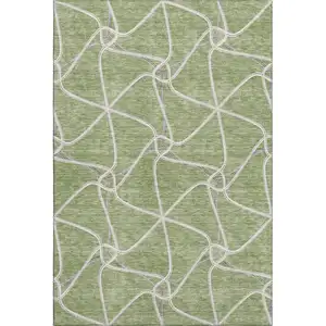 Photo of Artichoke Green And Ivory Geometric Washable Area Rug With UV Protection