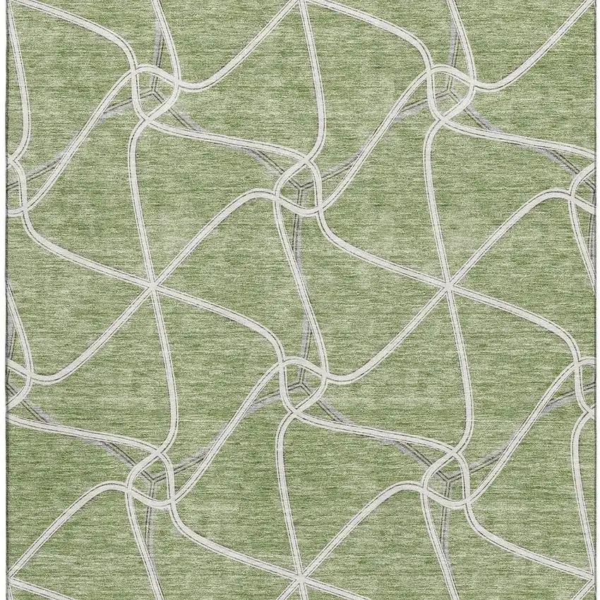 Artichoke Green And Ivory Geometric Washable Area Rug With UV Protection Photo 3