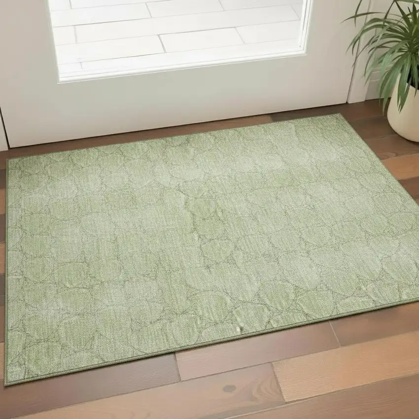 Artichoke Green And Ivory Geometric Washable Area Rug With UV Protection Photo 2