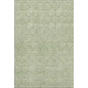 Photo of Artichoke Green And Ivory Geometric Washable Area Rug With UV Protection