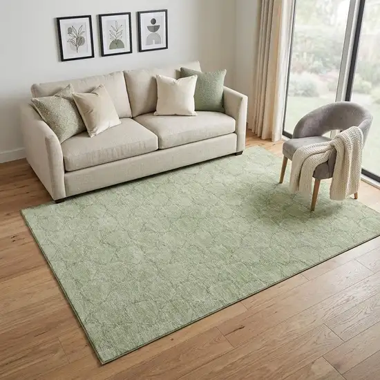 Artichoke Green And Ivory Geometric Washable Area Rug With UV Protection Photo 1