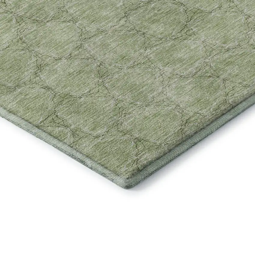 Artichoke Green And Ivory Geometric Washable Area Rug With UV Protection Photo 7