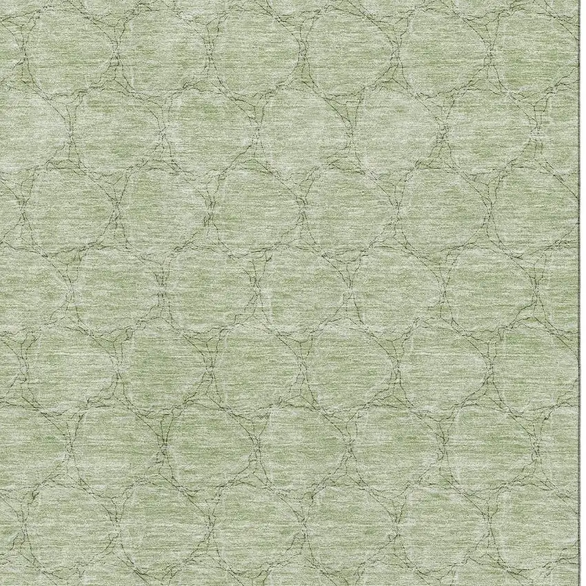 Artichoke Green And Ivory Geometric Washable Area Rug With UV Protection Photo 2