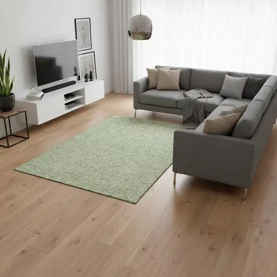 Artichoke Green And Ivory Geometric Washable Area Rug With UV Protection Photo 2