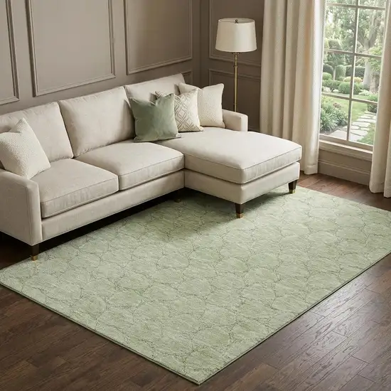 Artichoke Green And Ivory Geometric Washable Area Rug With UV Protection Photo 1