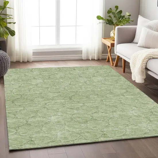 Artichoke Green And Ivory Geometric Washable Area Rug With UV Protection Photo 4