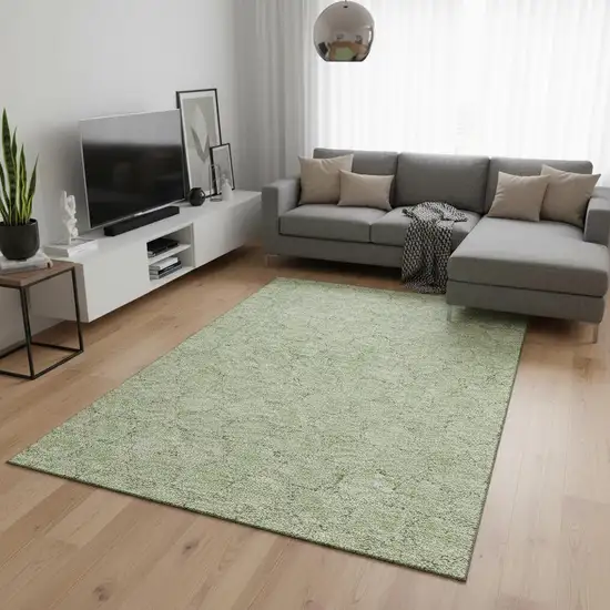 Artichoke Green And Ivory Geometric Washable Area Rug With UV Protection Photo 2