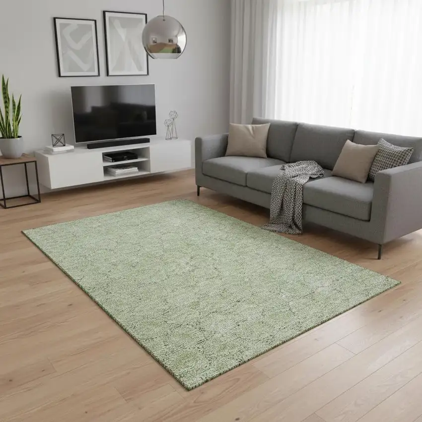 Artichoke Green And Ivory Geometric Washable Area Rug With UV Protection Photo 2