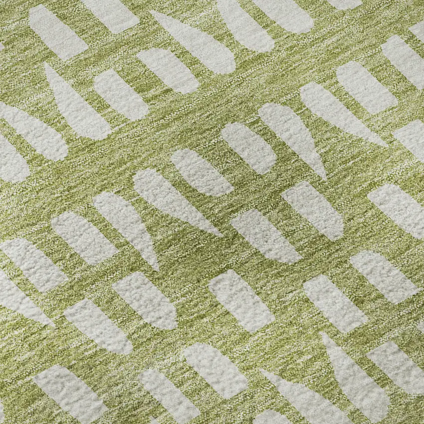 Artichoke Green And Ivory Geometric Washable Area Rug With UV Protection Photo 8