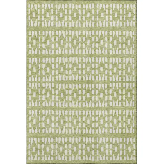 Artichoke Green And Ivory Geometric Washable Area Rug With UV Protection Photo 2