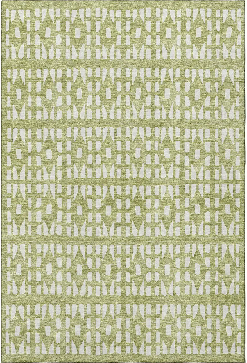 Artichoke Green And Ivory Geometric Washable Area Rug With UV Protection Photo 2