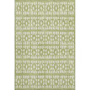 Photo of Artichoke Green And Ivory Geometric Washable Area Rug With UV Protection