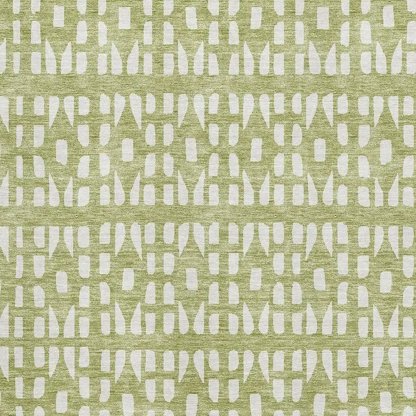 Artichoke Green And Ivory Geometric Washable Area Rug With UV Protection Photo 2