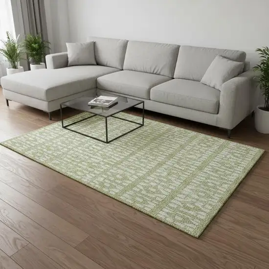 Artichoke Green And Ivory Geometric Washable Area Rug With UV Protection Photo 2