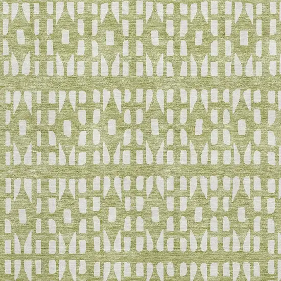 Artichoke Green And Ivory Geometric Washable Area Rug With UV Protection Photo 2