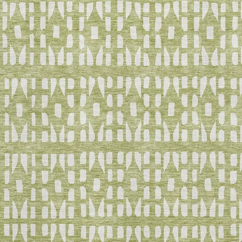 Artichoke Green And Ivory Geometric Washable Area Rug With UV Protection Photo 2