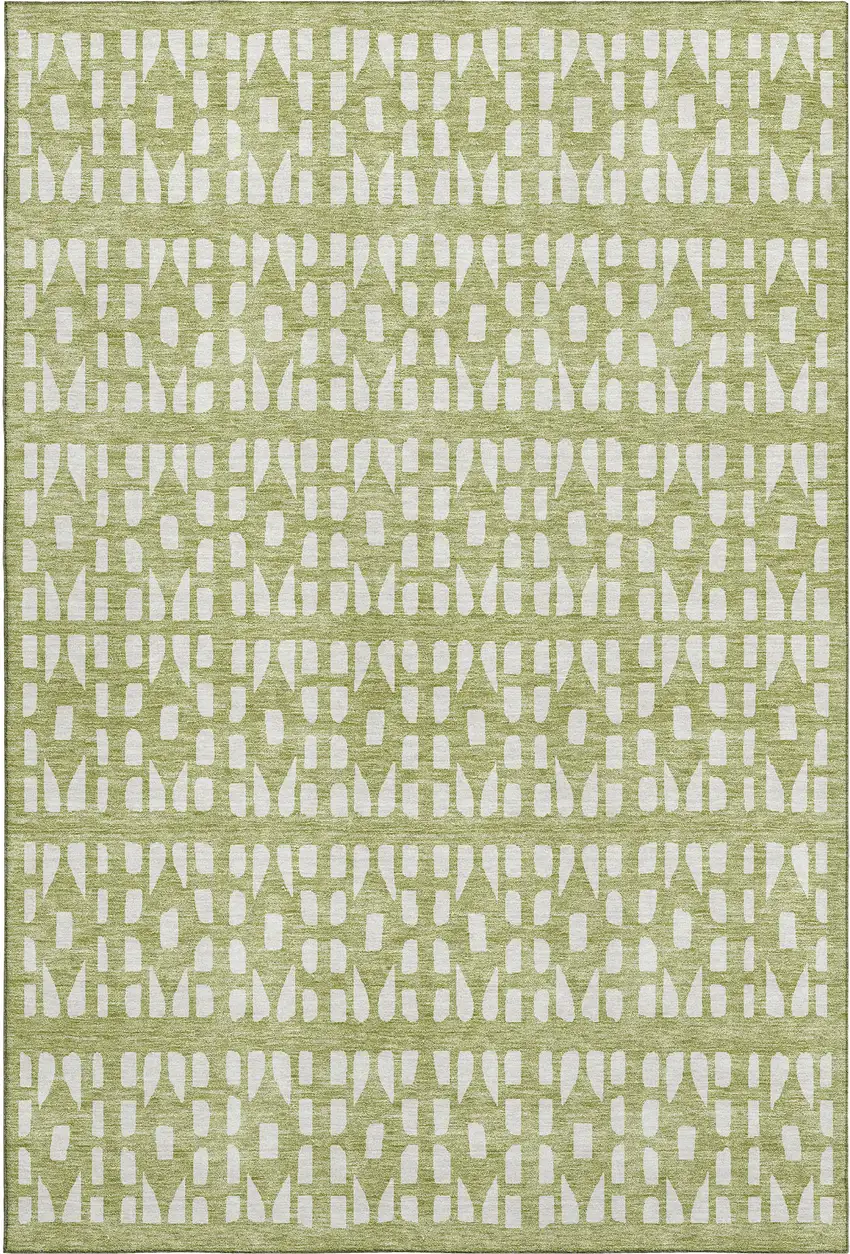 Artichoke Green And Ivory Geometric Washable Area Rug With UV Protection Photo 1