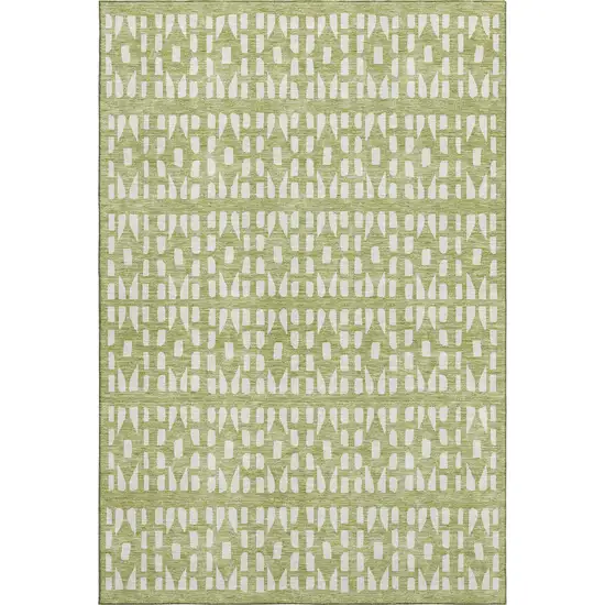 Artichoke Green And Ivory Geometric Washable Area Rug With UV Protection Photo 1