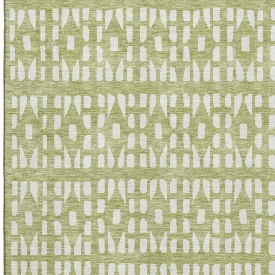 Artichoke Green And Ivory Geometric Washable Area Rug With UV Protection Photo 2